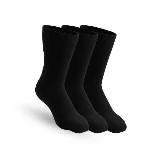 3 - Pack Padded Stretch Diabetic Crew Socks - Black - ComfortWear