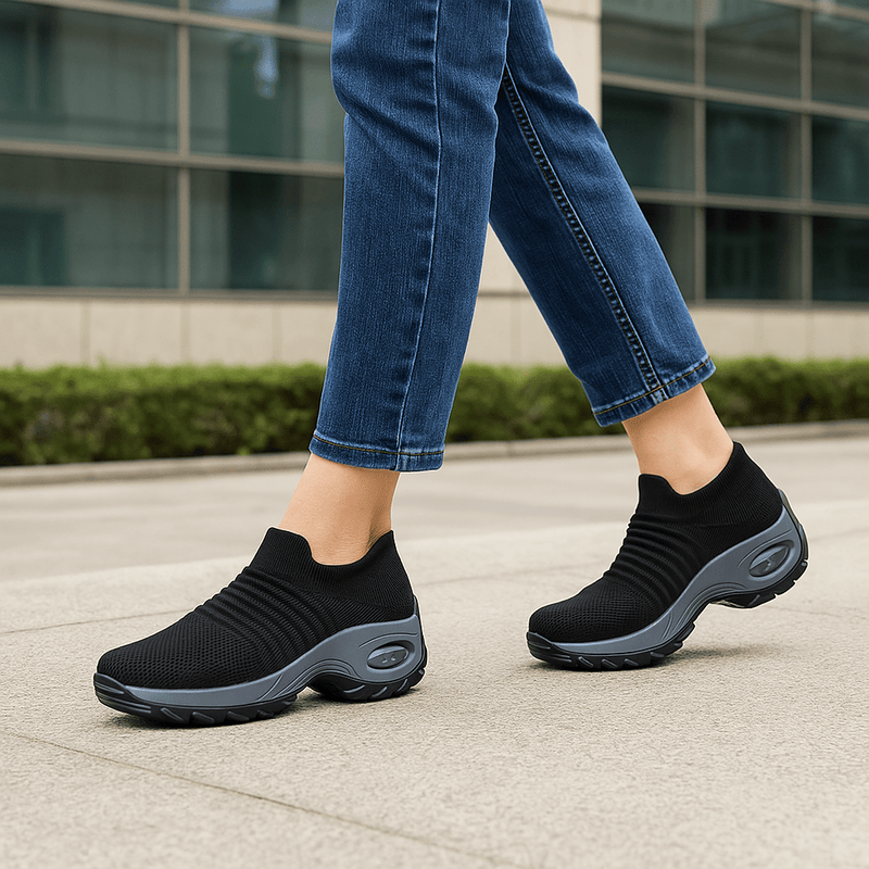 Breathable No - Tie Stretch Shoes - Black Grey - ComfortWear