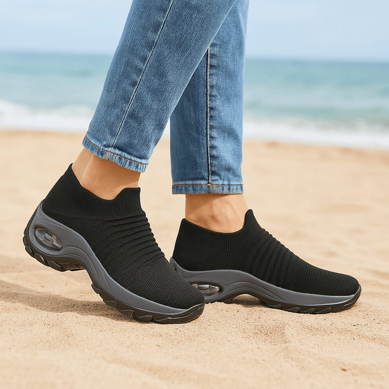 Breathable No - Tie Stretch Shoes - Black Grey - ComfortWear