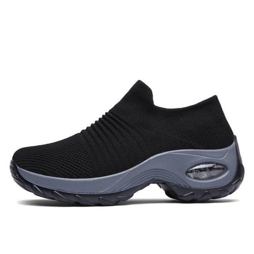 Breathable No-Tie Stretch Shoes - Black Grey - ComfortWear