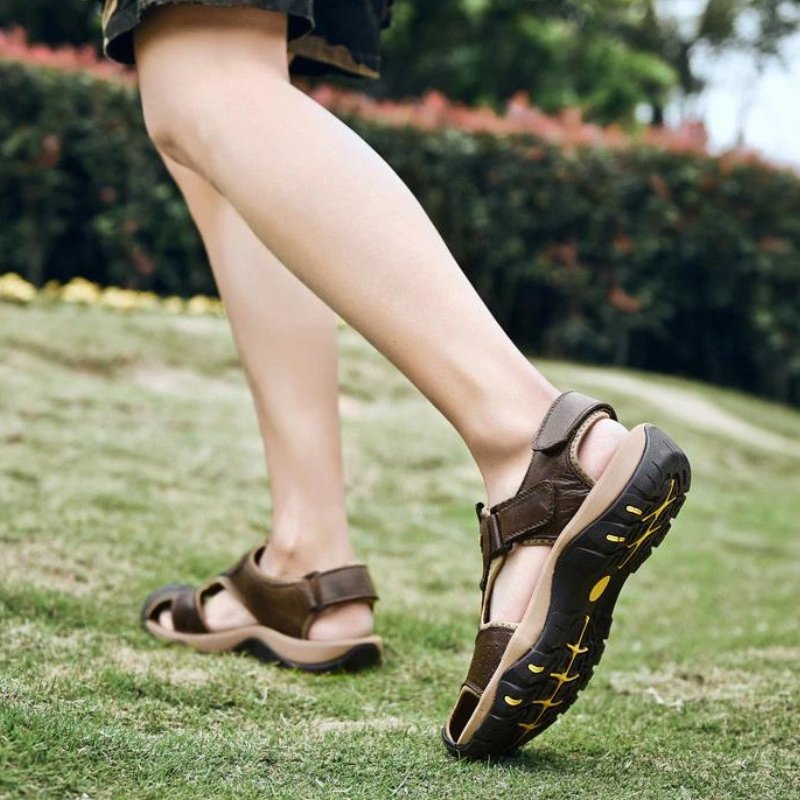 Men's High-Altitude Ortho Heel Strap Sandals - Dark Brown - ComfortWear Store