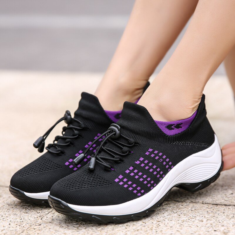 Non-Slip Healthcare Worker Ortho Stretch Cushion Shoes - Black Purple - ComfortWear Store