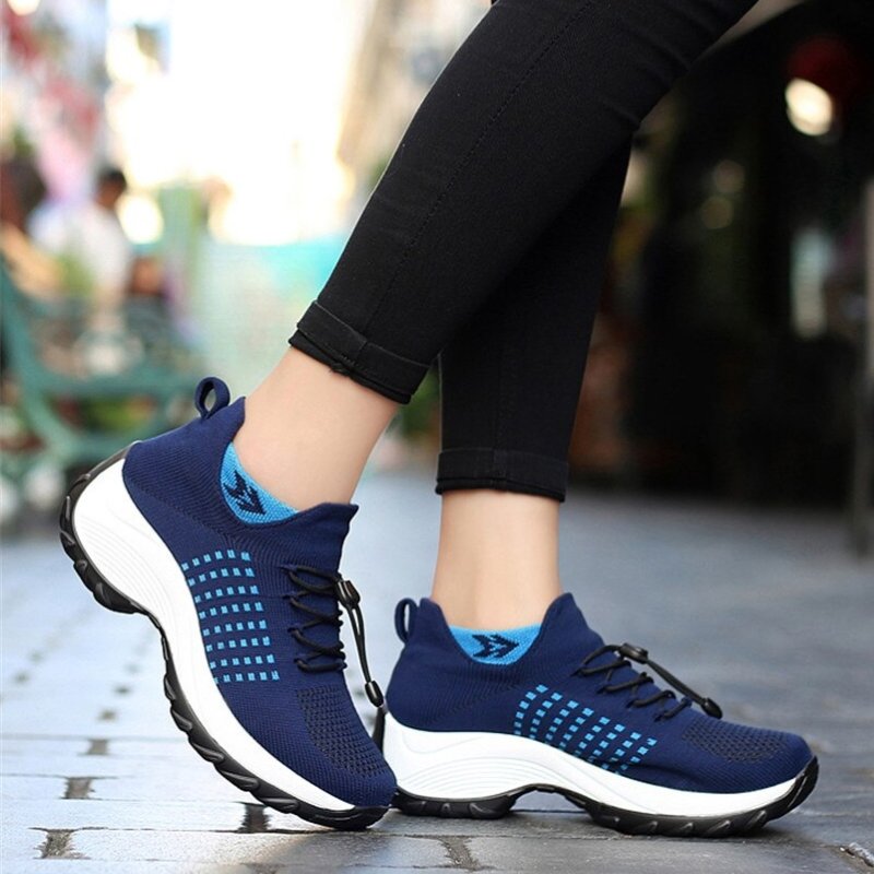 Ortho Stretch Cushion Shoes - White Blue - ComfortWear Store
